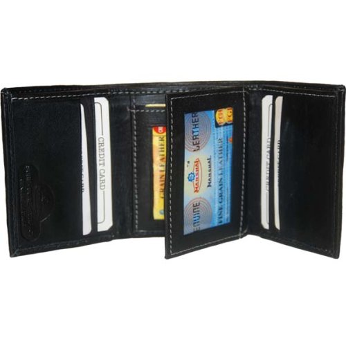100% Leather Tri-fold Mens Wallet Black #961107