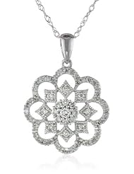 White-Gold Diamond Flower Pendant Necklace (0.33cttw, G-H Color, I1-I2 Clarity), 17"