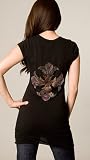 Bejeweled Black Gothic Cross S/S V Neck