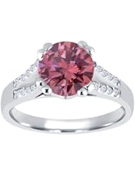1.14 Ct Round Pink Diamond White Topaz 18K White Gold Ring