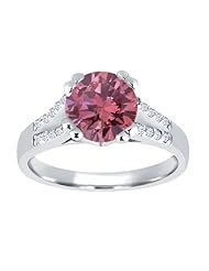 1.14 Ct Round Pink Diamond White Topaz 18K White Gold Ring