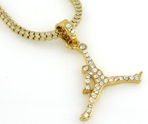 Hip-Hop Bling Iced Gold Tone JORDAN Pendant Necklace with Free 24