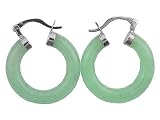 Light Green Jade Large Traditional Hoop Earrings, 925 Sterling Silver