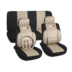 Type R Lumbar 11 Pc Seat Cover Set Tan Car Truck Universal Bucket Seat Covers 1995 to 2008 Honda Civic Toyota Chevrolet Ford Nissan