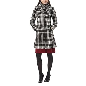 Buy CoffeeShop Plaid Dress Coat - Black White by Coffee Shop