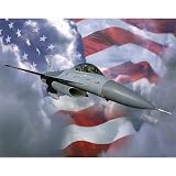 (16x20) Jet Airplane F-16A (American Flag) Art Print Poster