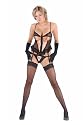 2 PC. Soft underwired leopard bustier with floral lace, ruffle trim, and matching thong.