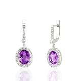 3.3 CT GENUINE HANGING AMETHYST & DIAMOND 14K EARRINGS