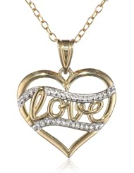 14k Yellow Gold Plated Sterling Silver Polished Diamond-Cut Love Heart Pendant Necklace , 18"