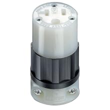 Leviton 5369-C 20 Amp, 125 Volt, Connector, Industrial Grade, Straight Blade, Grounding, Black-White