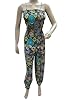 Womens Casual Pant Black Floral Print Medallion Pocket Pants Jumpsuit Dress