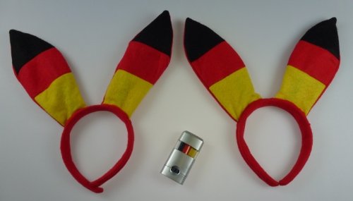 2 Stück Bunny Haarreifen Deutschlandfarben + DAZU 1 BRD Schminkstift, WM, EM, Fußball, Fanartikel, Deutschlandfan