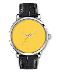 SPRAWL Aanalog Fashion Series Silver Ladies Watches of Genuine Black Leather Strap,Unique Wrist Watch for Women Girls Designed with Yellow diamonds set