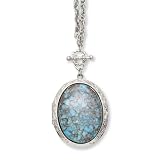 1928 Silver-tone Large Oval Turquoise Locket 30 Inch Necklace
