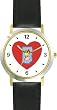 Red Heart - Red Heart Shaped Flower and Hand (Cartoon) - Love & Friendship - WATCHBUDDY&reg; DELUXE TWO-TONE THEME WATCH - Arabic Numbers - Black Leather Strap-Children's Size-Small ( Boy's Size & Girl's Size )