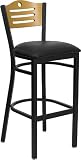 Slat Back Black Metal Bar Stool with Black Vinyl Seat and Natural Wood Back [XU-DG-6H3B-SLAT-BLKV-GG]