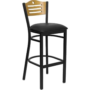Slat Back Black Metal Bar Stool with Black Vinyl Seat and Natural Wood Back [XU-DG-6H3B-SLAT-BLKV-GG]