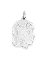 14k White Gold Etched Medium Facing Right Engravable Girl Charm Cyber Monday Special