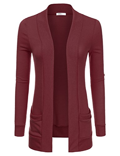 Doublju Womens Basic Thin Open Front Cardigan With Pockets (Made In USA)