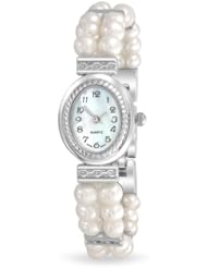 Bling Jewelry Womens Oval Bridal 2 Row White Freshwater Potato Pearl Watch