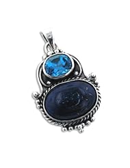 Large Sterling Silver London Blue Topaz and Lapis Pendant