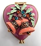 1¾×1½ Antique Copper Hinged Heart Box - Wedding Bells w/Blue Zircon & Lite Rose Oktant Crystals (Dist. by Swarovski) (Tin Alloy)