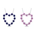 Sterling Silver Created Pink Sapphire, Created Sapphire and Diamond Heart Pendant Necklace Set, 18"