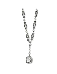 Sterling Silver Oval Cz Antiqued Y-Drop 17in Necklace
