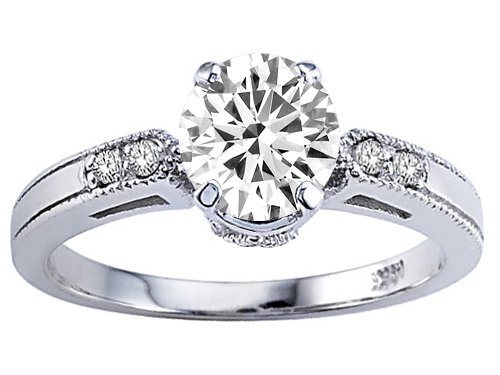1.29 cts Genuine White Topaz and Diamond Engagement Ring - 14kt White or Yellow Gold