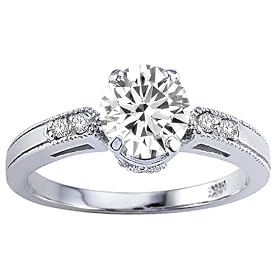 1.29 cts Genuine White Topaz and Diamond Engagement Ring - 14kt White or... by Finejewelers