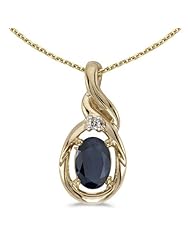 14k Yellow Gold Oval Sapphire And Diamond Pendant plus 18" Chain