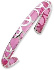 Sterling Silver 8.5mm Polished Pink Resin Cuff Bangle Bracelet