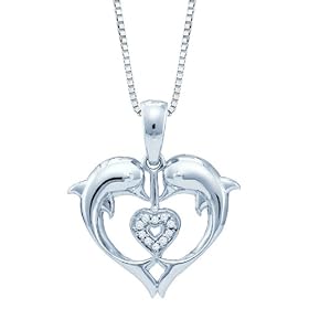 10K White Gold 0.03 ct. Diamond Dolphin Pendant with Chain