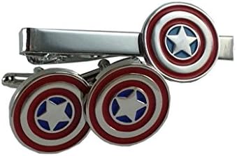 Silver Red and Blue Captain America Tie Clip Cufflink Set