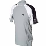 New Mens Anti-UV Short Sleeve Rash Guard for Scuba Diving, Snorkeling, Swimming & Surfing - Silver (Large)