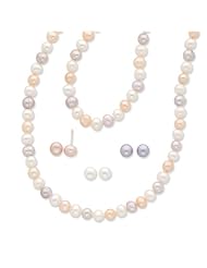 SS Freshwater Cult. Pearl 18 in Necklace 7.25 in Bracelet & 3pc Earring Set