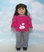 Embroidered Pants | Striped Pants | Dog Pants - Magenta Top with Embroidered Dog, Black and White Striped Pants. Fits 18" Dolls like American Girl®