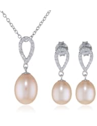 Bella Pearl Dangling Pearl Necklace and Earrings Jewelry Set