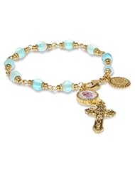 The Vatican Library Collection "Pope Francis" Gold Tone Aqua Commemorative Pope Francis Rosary Bracelet, 8"