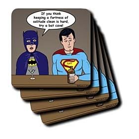 Super Hero Parody with Batman and Superman at the bar - Set Of 4 Coasters - Soft by 3dRose LLC