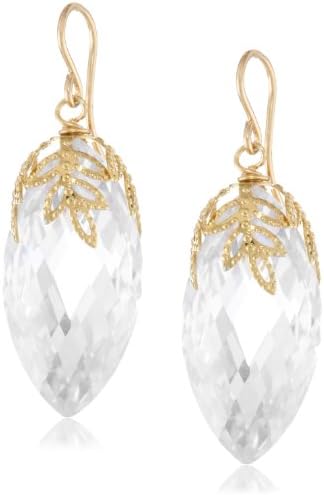 Devon Leigh Clear Gold-Plated and Cubic-Zirconia Leaf Cap Drop Earrings