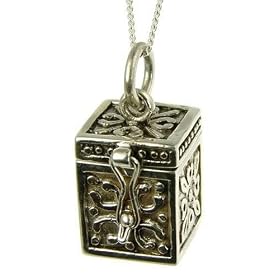 Silver Ladies Secret Box Pendant 18" Curb