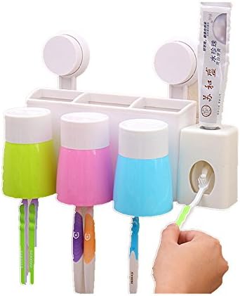 Banpa® Wall-Suction Creative Toothbrush Holder Cup Hanger+Toothpaste Dispenser Bathroom Storage Organizer Set