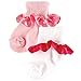 Luvable Friends 2-Pack Satin Ruffle Baby Socks, Dark Pink and White, 6-12 months