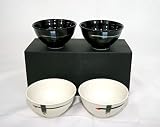 Japanese 4 Pc Rice Soup Bowl Set with Chopsticks