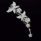 Butterflies With Crystal Flowers Hair Comb for Weddings, Proms, Quinceanera or Pageants