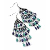 Long+Wood+Bead+Chandelier+Earrings+%28Silver+Tone%29+%2D+10%2E5cm+Drop