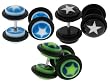Set of 3 Acrylic Fake Plugs - Blue with White Star, Blue with Green Star, And Black with White Star Logo - 16g Wire Stud - 8mm Fake Plugs - 3 Pairs