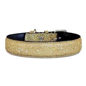 18 Gold Bling Bling Glitter leather dog collar by Pet Jewelry