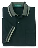NEW Outer Banks - Pique Knit Sport Shirt with Pocket and Jacquard Knit Trim Black/Moss-L